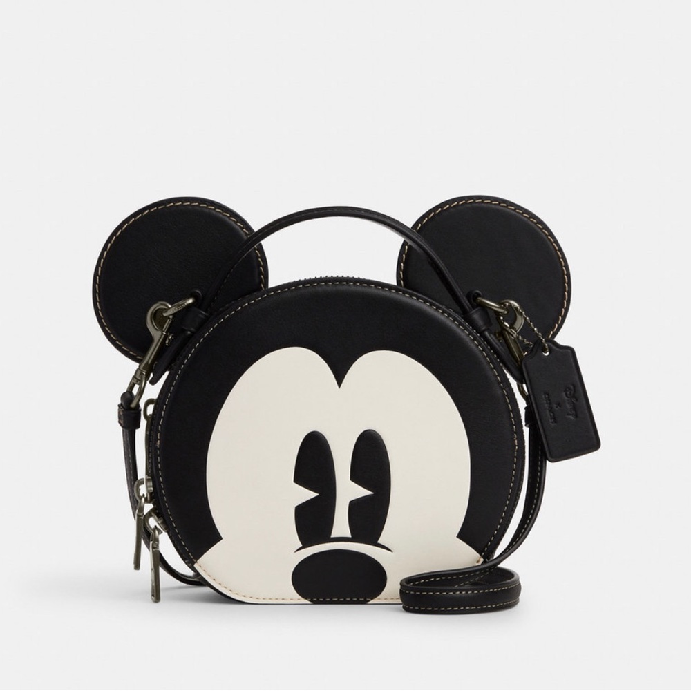 NWT Coach CM840 Disney X Coach Mickey Mouse Ear Bag Smooth Leather Black Multi
